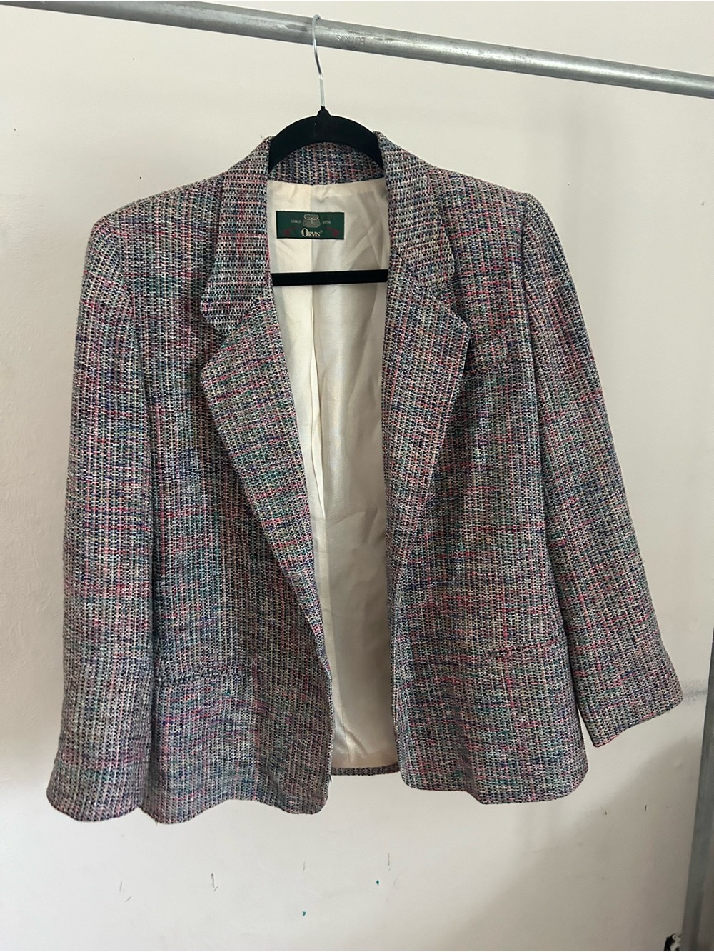 Orvis VTG Multicolor Tweed silk lined Blazer Jacket in Pink, Blue, Green 4P